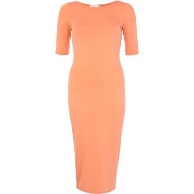 Coral half sleeve midi column dress