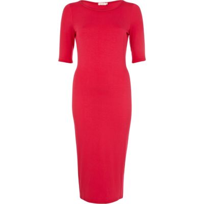 Dark pink half sleeve midi column dress