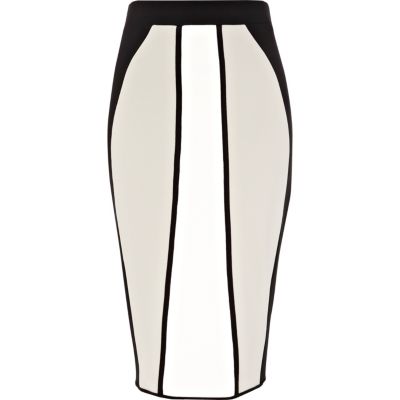 Black colour block pencil skirt 