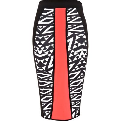 Black print colour block pencil skirt 