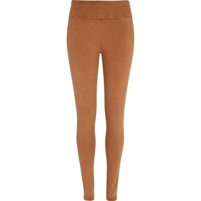Beige acid wash high waisted leggings