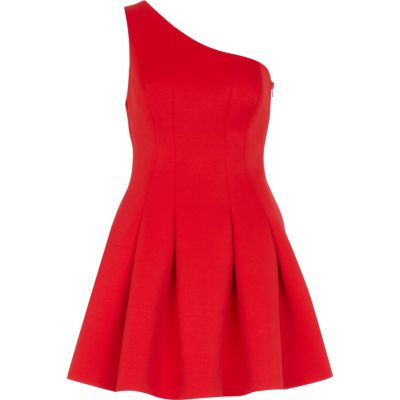 Red one shoulder scuba dress