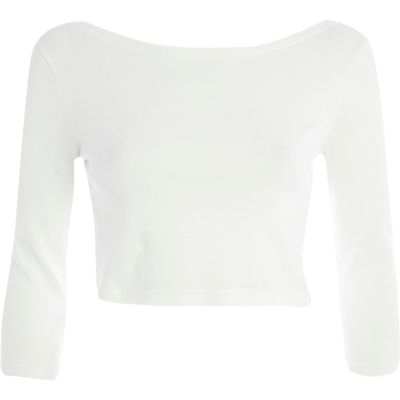 White 3/4 sleeve crop top