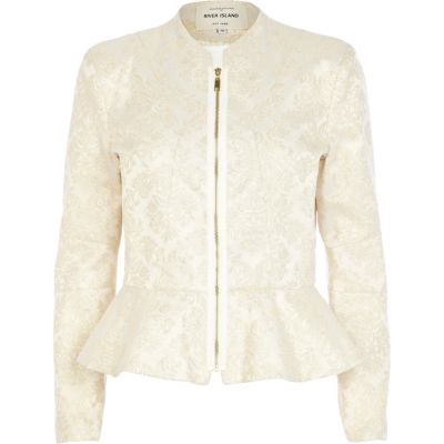 Gold jacquard peplum jacket