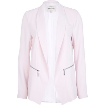Light pink zipped pocket unfastened blazer