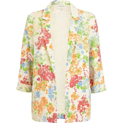 Cream 3/4 sleeve floral blazer