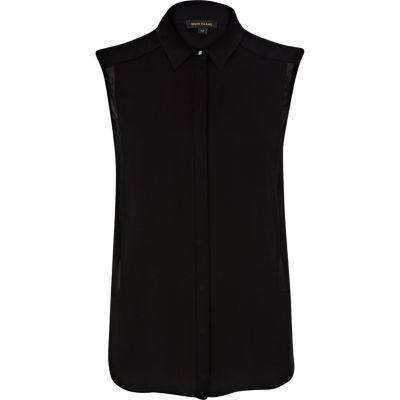 Black sheer panel sleeveless shirt