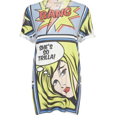 White comic girl print oversized t-shirt 