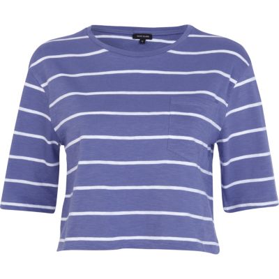 Blue stripe 3/4 sleeve cropped t-shirt