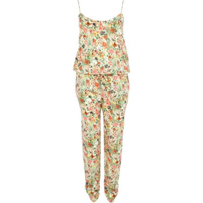 Pink floral print cami jumpsuit