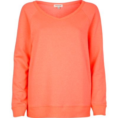 Fluro coral V neck sweatshirt