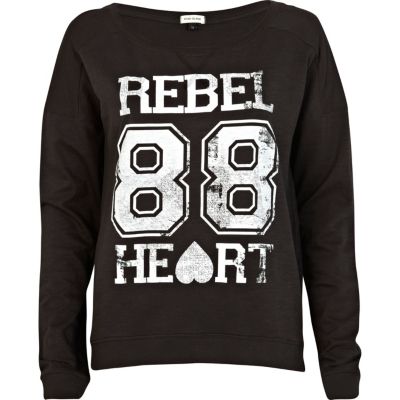 Black rebel 88 print dip hem sweatshirt