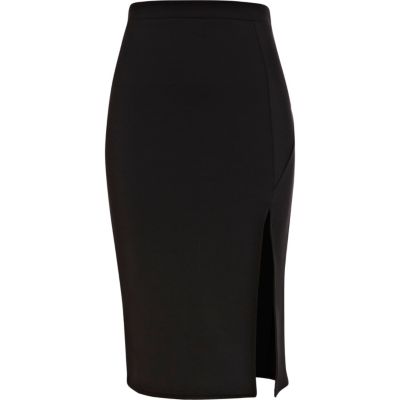 Black thigh split pencil skirt