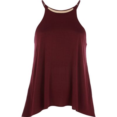 Dark red metal plate necklace cami top