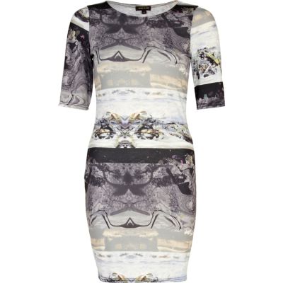 Grey marble print mini column dress