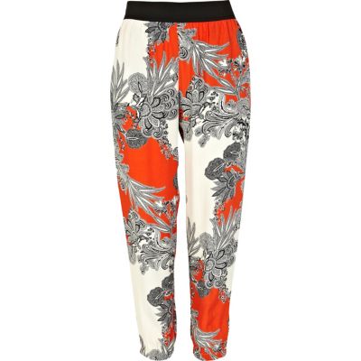 Orange paisley flower print soft trousers