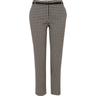 Black and white square print smart trousers