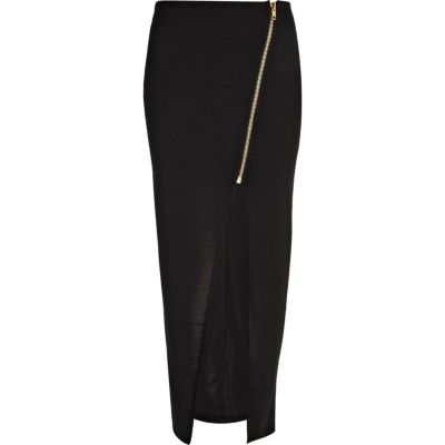 Black biker zip maxi skirt