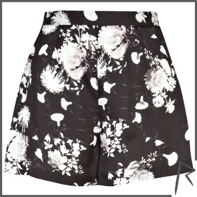 Black floral Rihanna high waisted shorts