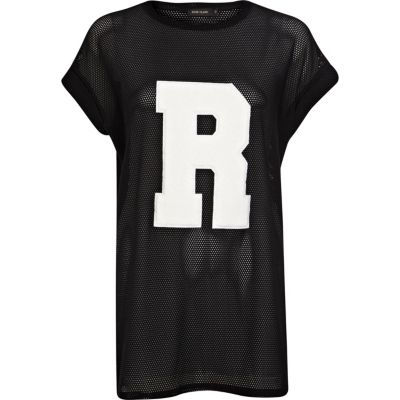 Black R mesh longline t-shirt