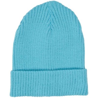 Turquoise rib turn up beanie hat