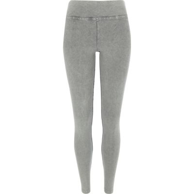 Grey snow wash high waisted leggings