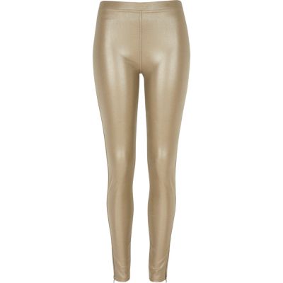 Light green coated denim-look leggings