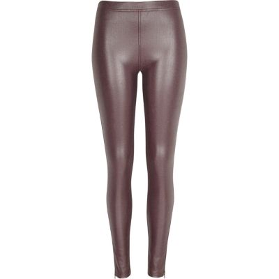 Purple coated denim-look leggings