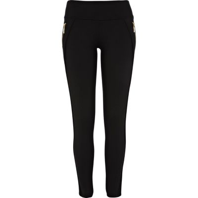 Black contrast panel high waisted leggings