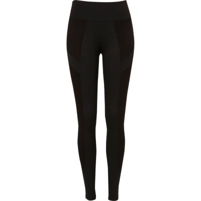 Black contrast ribbed panel leggings