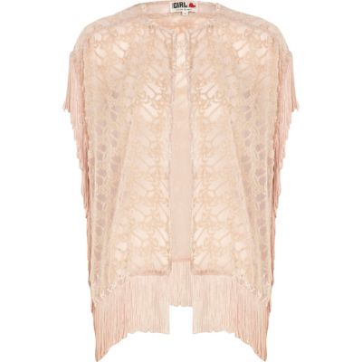 Pink Chelsea Girl sleeveless fringed kimono