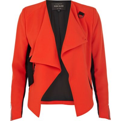 Red buckled waterfall biker jacket