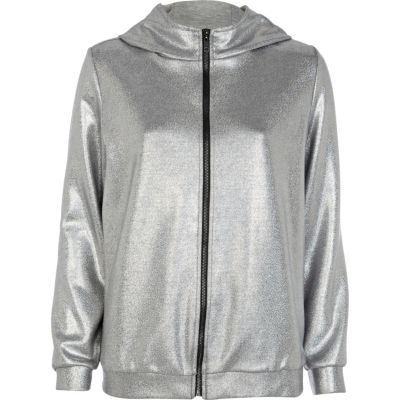 Silver hooded bomber jacket