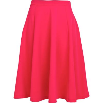 Bright red midi skater skirt