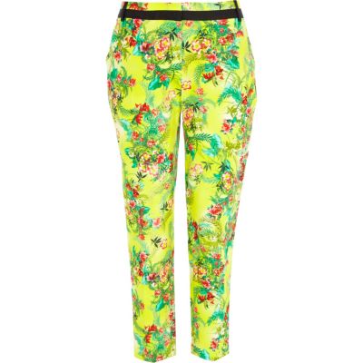 Green tropical print smart trousers