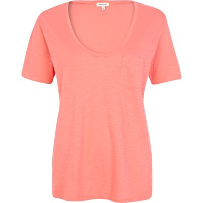 Pink marl low scoop neck t-shirt