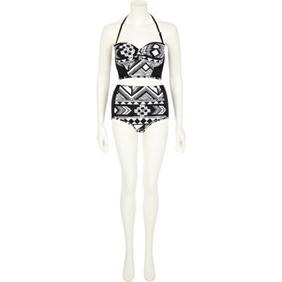 Black and white aztec bustier bikini top