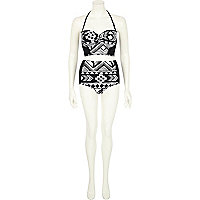 Black and white aztec bustier bikini top