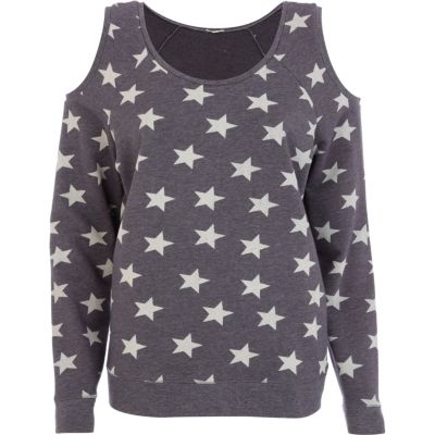 Grey star print cold shoulder sweatshirt