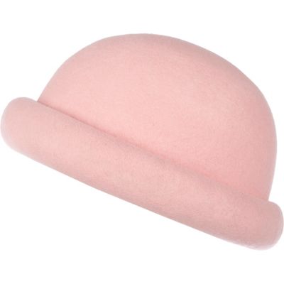 Light pink rolled brim bowler hat 