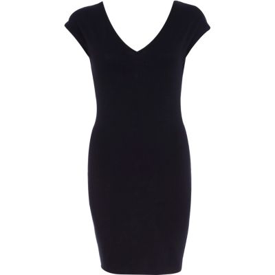 Black V neck bodycon dress