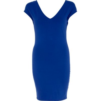 Bright blue V neck bodycon dress