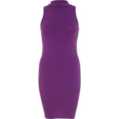 Purple turtle neck sleeveless bodycon dress