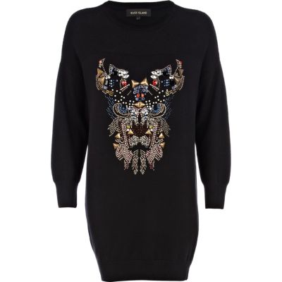 Black embellished dragon jumper dress
