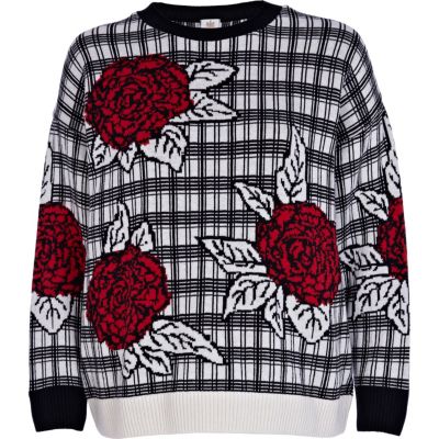 Cream check flower print jumper