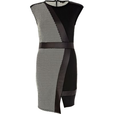 Black polka dot asymmetric wrap dress