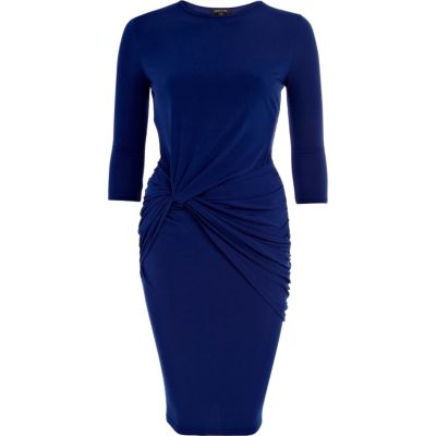 Blue necklace knot waist midi dress