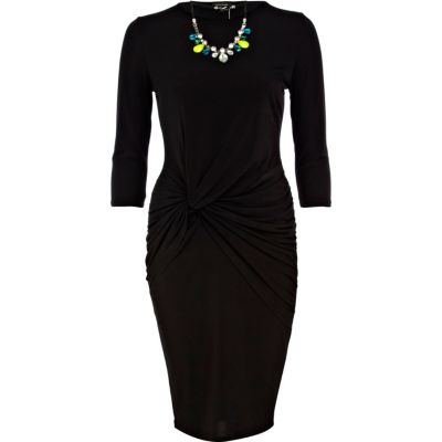 Black necklace knot waist midi dress