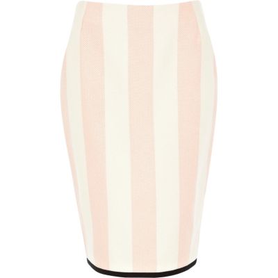Pink and white vertical stripe skirt