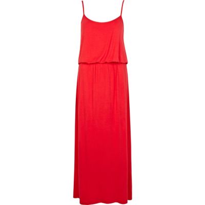 Bright red waisted cami maxi dress 